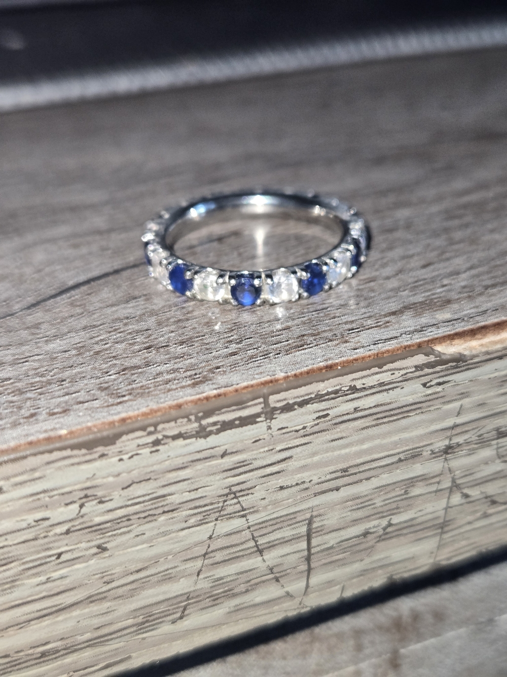 Blue Sapphire and White Stone Eternity Band - Women Jewelry